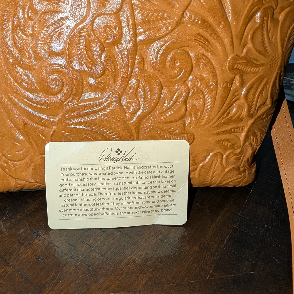 Patricia Nash Tan Embossed Floral Leather Crossbody - Picture 6 of 7
